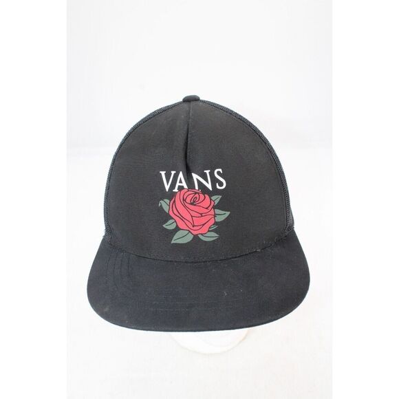 Vans Off The Wall Skater Trucker Black Baseball Hat Cap Roses Mesh Snapback -GUC - Picture 1 of 6